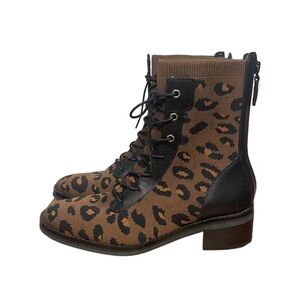 Cole Haan Leopard Print Piedmont Combat Bootie, Brown, Black, NWOT, 6B